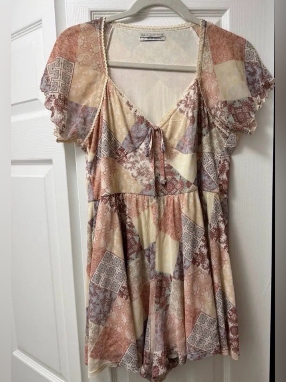 Urban Outfitters Patchwork Short Romper in Cream, Pink & Mauve